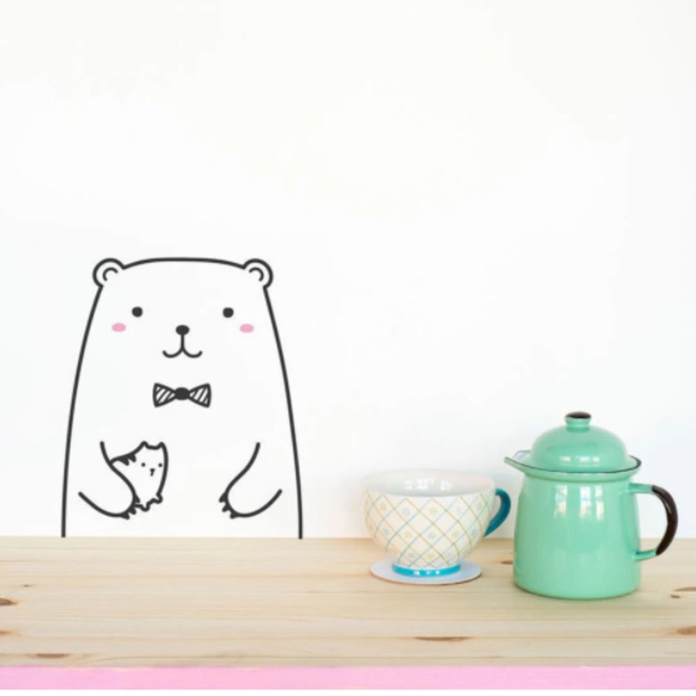 Bear with Cat - Animal wall decals for nursery